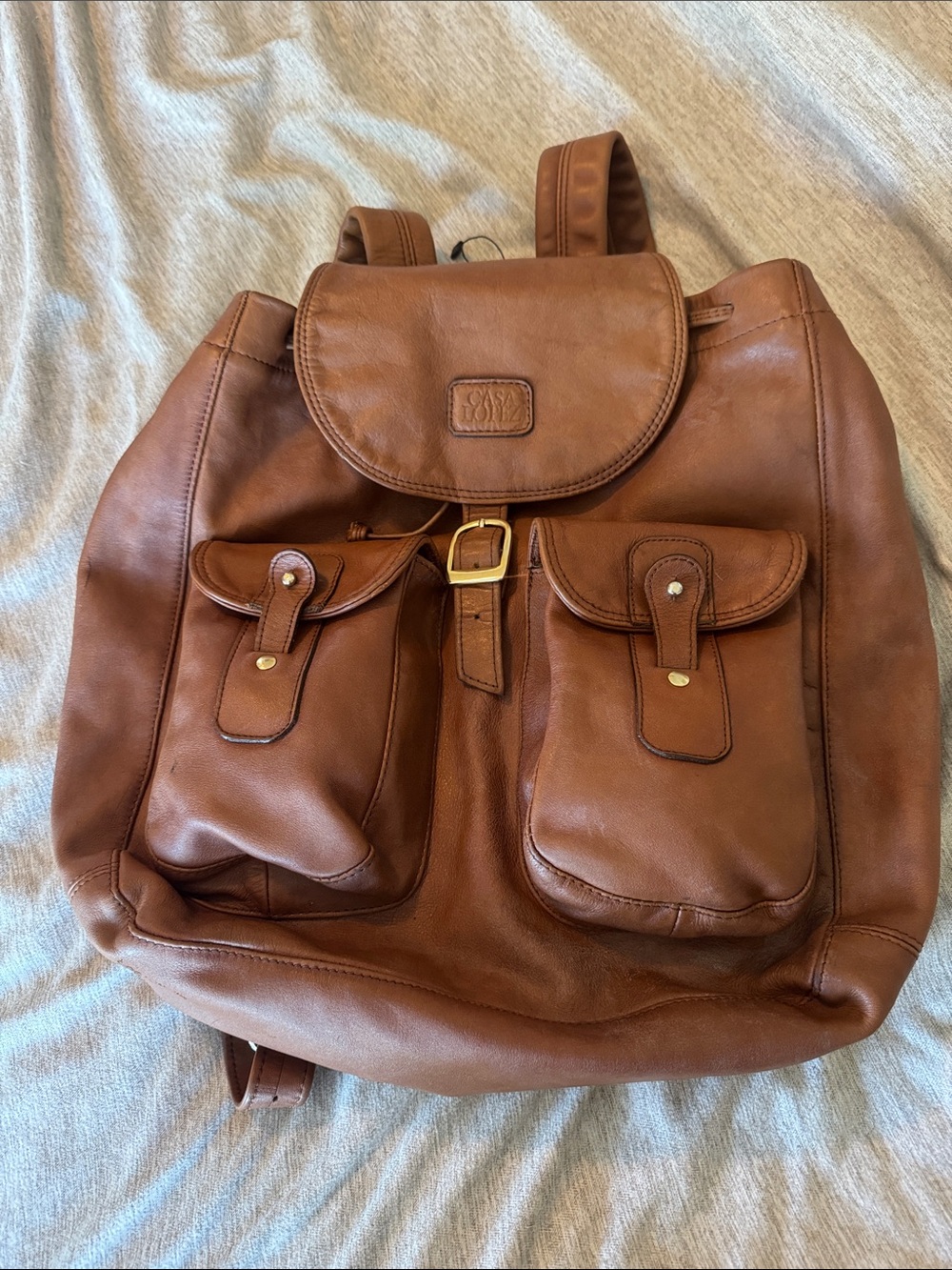 Vintage Casa Lopez Argentine Brown Leather Backpack with Front Pockets